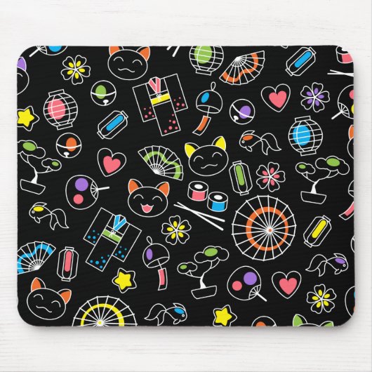 日本のかわいい文化ドードルオンブラック マウスパッド (正面)