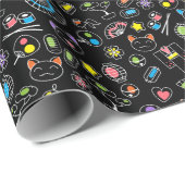 日本のかわいい文化ドードルオンブラック ラッピングペーパー (ロールコーナー)