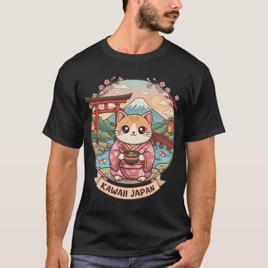 日本のかわいい猫 Tシャツ (正面)
