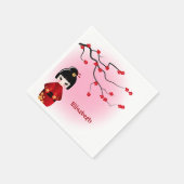 日本のこけし人形の桜 スタンダードカクテルナプキン (角)