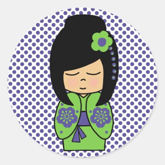 日本のこけし人形ステッカー ラウンドシール (正面)