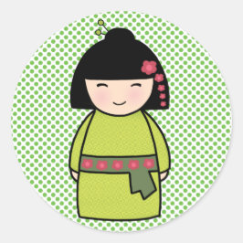 日本のこけし人形ステッカー ラウンドシール