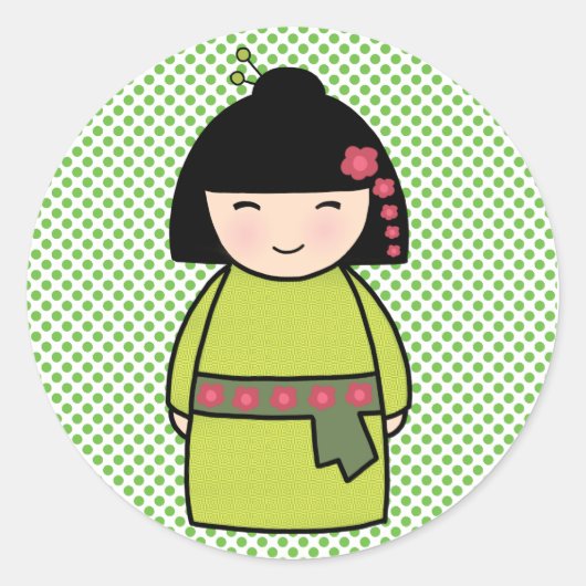 日本のこけし人形ステッカー ラウンドシール (正面)