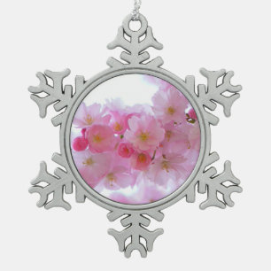 日本のさくらんぼの木の花 スノーフレークピューターオーナメント