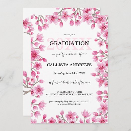 日本のさくらんぼフローラ縁ど卒業 招待状 (正面/裏面)