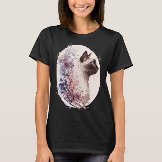 日本のさくらんぼブロッサムシャム猫の繁殖桜F Tシャツ (正面)