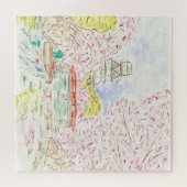 日本のさくらんぼ花水彩地鋸パズル ジグソーパズル (横)