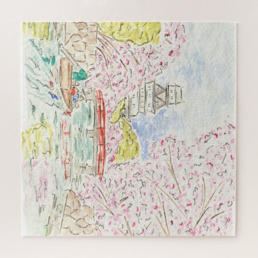 日本のさくらんぼ花水彩地鋸パズル ジグソーパズル (横)