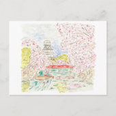 日本のさくらんぼ花水彩旅行 インビテーションポストカード (正面)