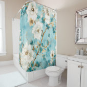日本のさくらんぼ花水彩青 シャワーカーテン (インサイチュ)