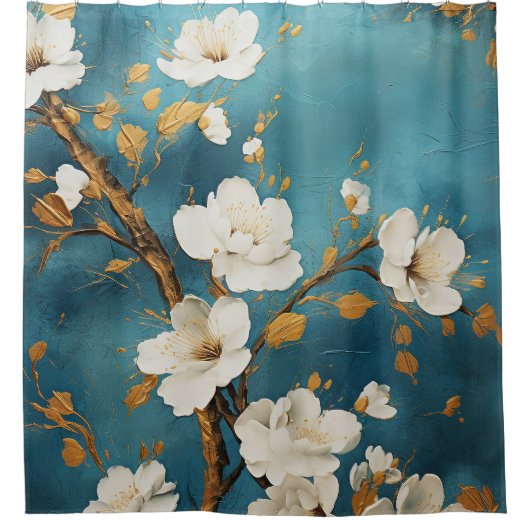 日本のさくらんぼ花水彩 シャワーカーテン (正面)