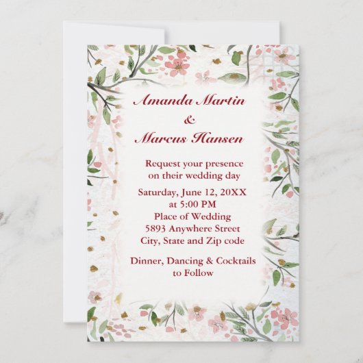 日本のさくらんぼ花結婚咲 招待状 (正面)