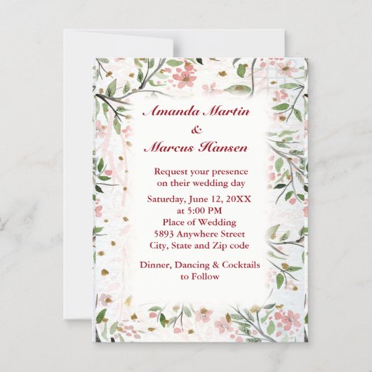 日本のさくらんぼ花 マグネット招待状 (正面)