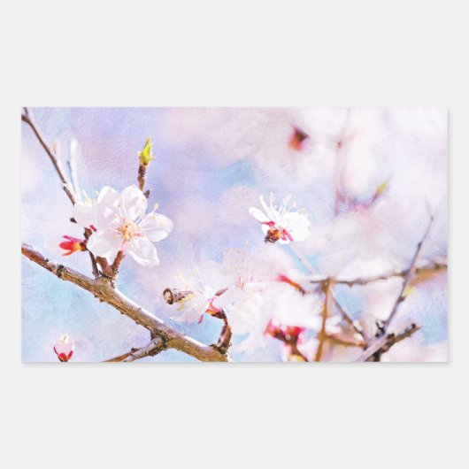 日本のさくらんぼ-桜イン開花 長方形シール (正面)