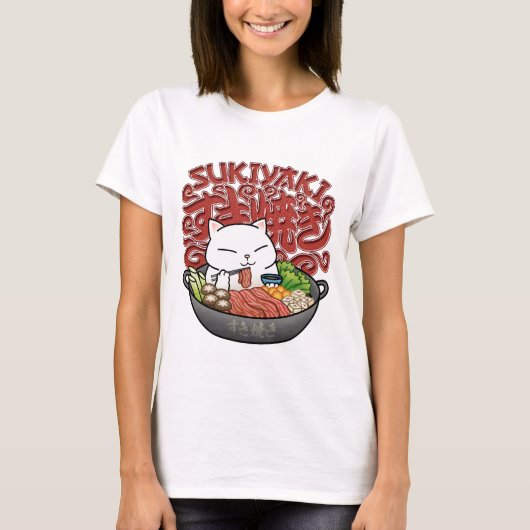 日本のすき焼き猫 Tシャツ (正面)