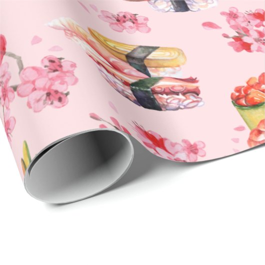 日本のすしと花の咲く桜 ラッピングペーパー (ロールコーナー)