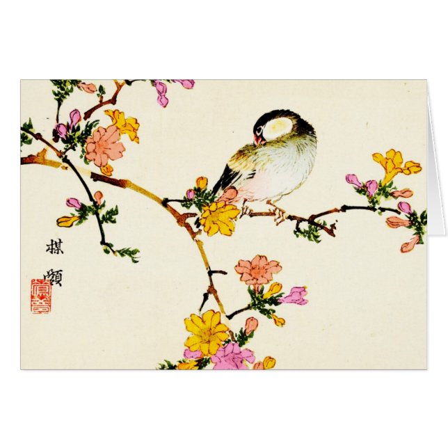 日本のでカラフルな花及び鳥 (正面横)