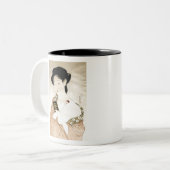 日本のでクラシックな芸者の女性芸術 ツートーンマグカップ (正面左)