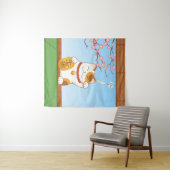 日本ので幸運な茶色のぶち猫、Maneki Neko タペストリー (インサイチュ(横))