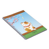 日本ので幸運な茶色のぶち猫、Maneki Neko ノートブック (右側)