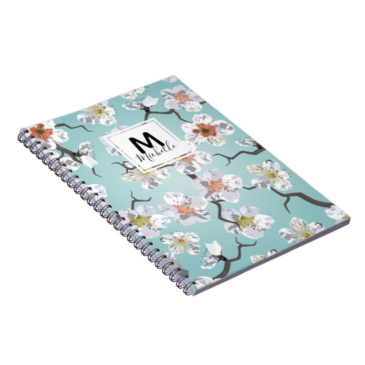 日本ので白い桜のモノグラムの文房具 ノートブック (右側)