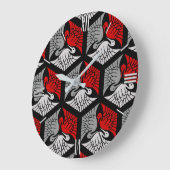 日本のなクレーン、赤、灰色/灰色および黒 ラージ壁時計 (傾斜)