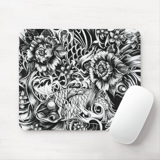 日本のなコイおよびはすの花の入れ墨は芸術のスタイルを作ります マウスパッド (マウス)