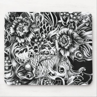 日本のなコイおよびはすの花の入れ墨は芸術のスタイルを作ります マウスパッド