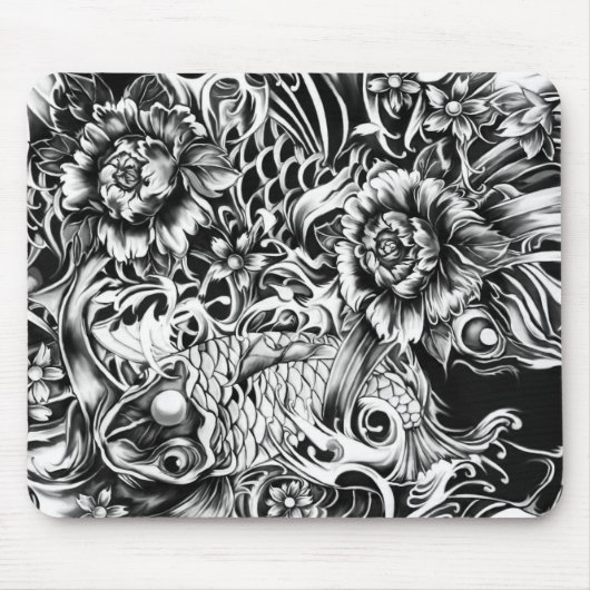 日本のなコイおよびはすの花の入れ墨は芸術のスタイルを作ります マウスパッド (正面)