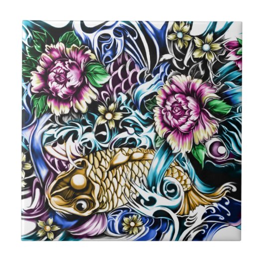 日本のなコイの入れ墨のデザインプロダクト タイル (正面)