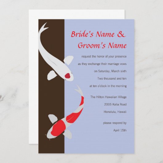 日本のなコイの結婚式招待状-ラベンダー 招待状 (正面/裏面)