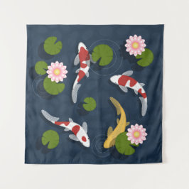 日本のなコイの魚のいる池の正方形 タペストリー