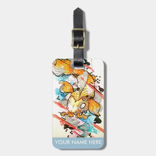日本のなコイの魚の水彩画の芸術の絵画 ラゲッジタグ (正面縦)