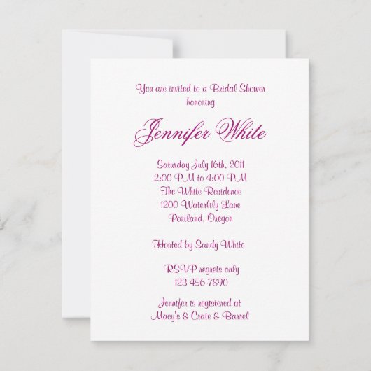 日本のなシャクヤクのブライダルシャワーの招待状 招待状 (裏面)