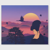 日本のなテーマの芸者の木および朝日 ラッピングペーパー (フラット)