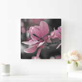 日本のなピンクの受皿マグノリア スクエア壁時計 (ホーム)