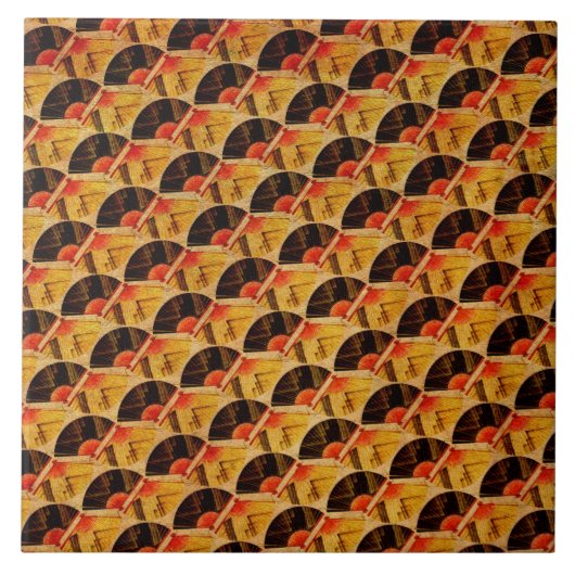 日本のなファンパターン赤い黒および金ゴールド タイル (正面)