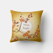 日本のなプラムは枝月の金ゴールドのオレンジ赤の開きます クッション (裏面)