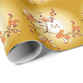 日本のなプラムは枝月の金ゴールドのオレンジ赤の開きます ラッピングペーパー (ロールコーナー)