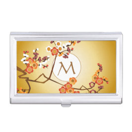 日本のなプラムは枝月の金ゴールドのオレンジ赤の開きます 名刺入れ