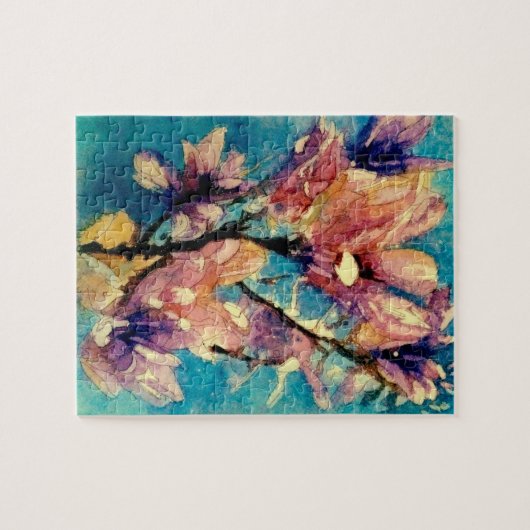 日本のなマグノリアの水彩画のろうけつ染め ジグソーパズル (横)