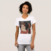日本のなヴィンテージの木版画の娘Oshichi Tシャツ (正面フル)