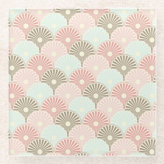 日本のなヴィンテージパターン ガラスコースター (正面)