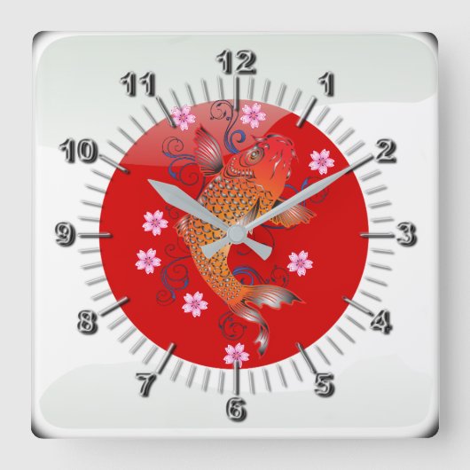 日本のな光沢のある旗 スクエア壁時計 (正面)