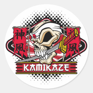 日本のな剣が付いているカミカゼのスカル ラウンドシール