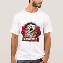 日本のな剣が付いているカミカゼのスカル Tシャツ