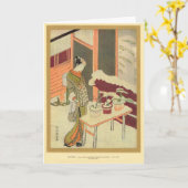 日本のな女の子、家庭で17世紀 カード (黄色い花)