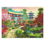 日本のな庭の塔の桜および滝 テーブルクロス (正面(横))