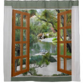 日本のな庭の窓の眺めの静けさ シャワーカーテン (正面)