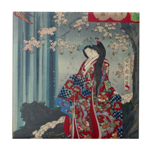 日本のな日本芸者の女性芸術のカッコいいのクラシック タイル (正面)
